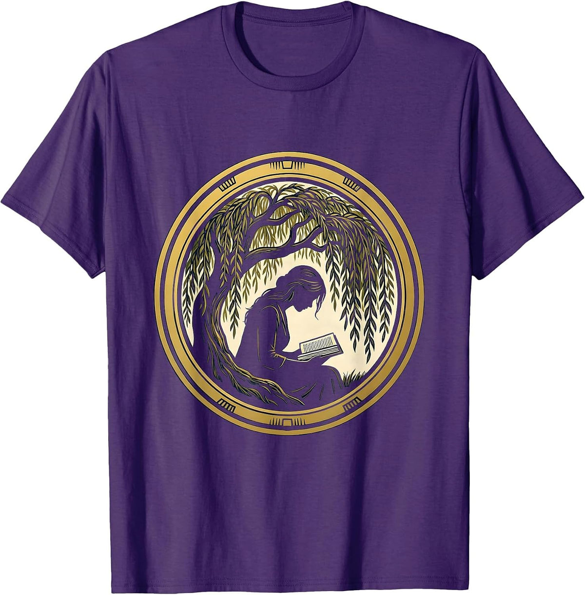 Gigi Reading Under a Weeping Willow Tree T-Shirt - Purple