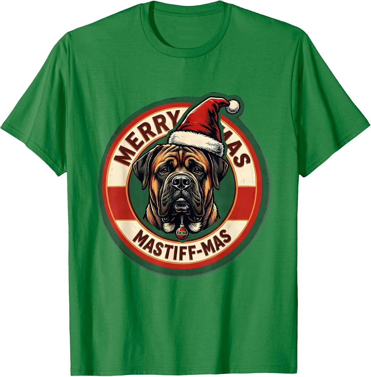 Men's Merry Mastiff-mas Funny Christmas Dog Breed Lights Novelty T-Shirt - Kelly Green