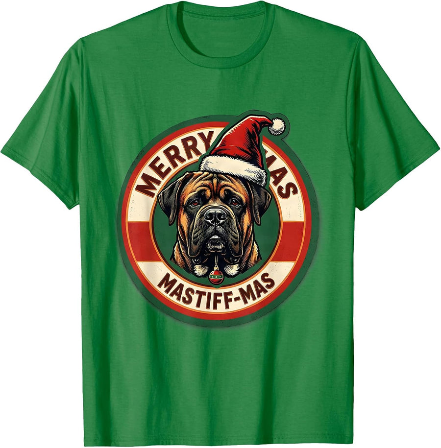 Men's Merry Mastiff-mas Funny Christmas Dog Breed Lights Novelty T-Shirt - Kelly Green