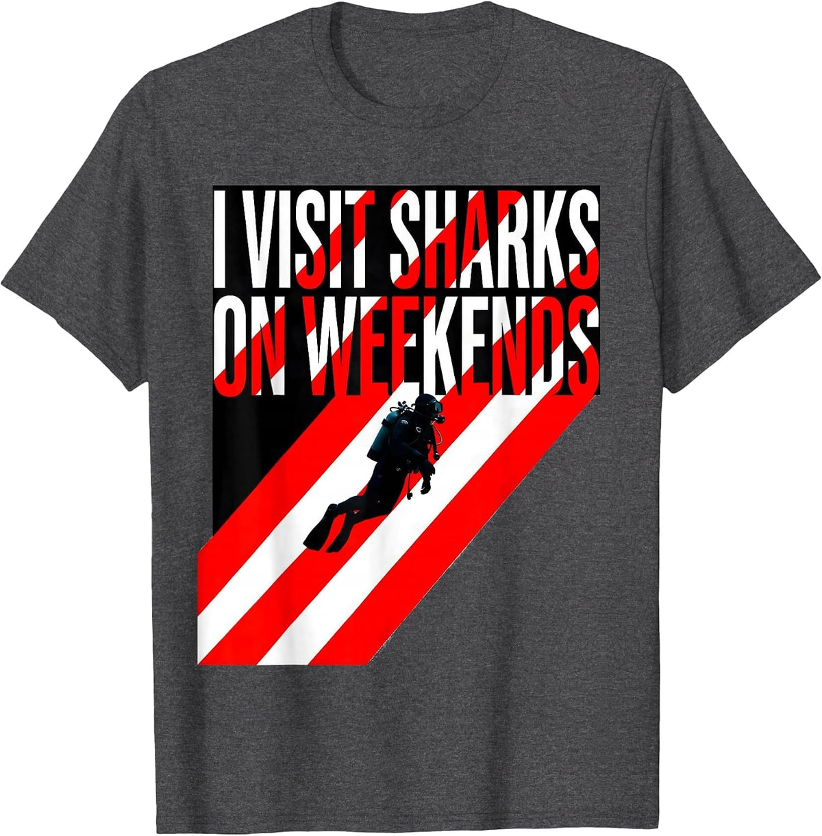 Men's I Visit Sharks On Weekends Funny Scuba Diver Humor T-Shirt - Dark Heather Grey