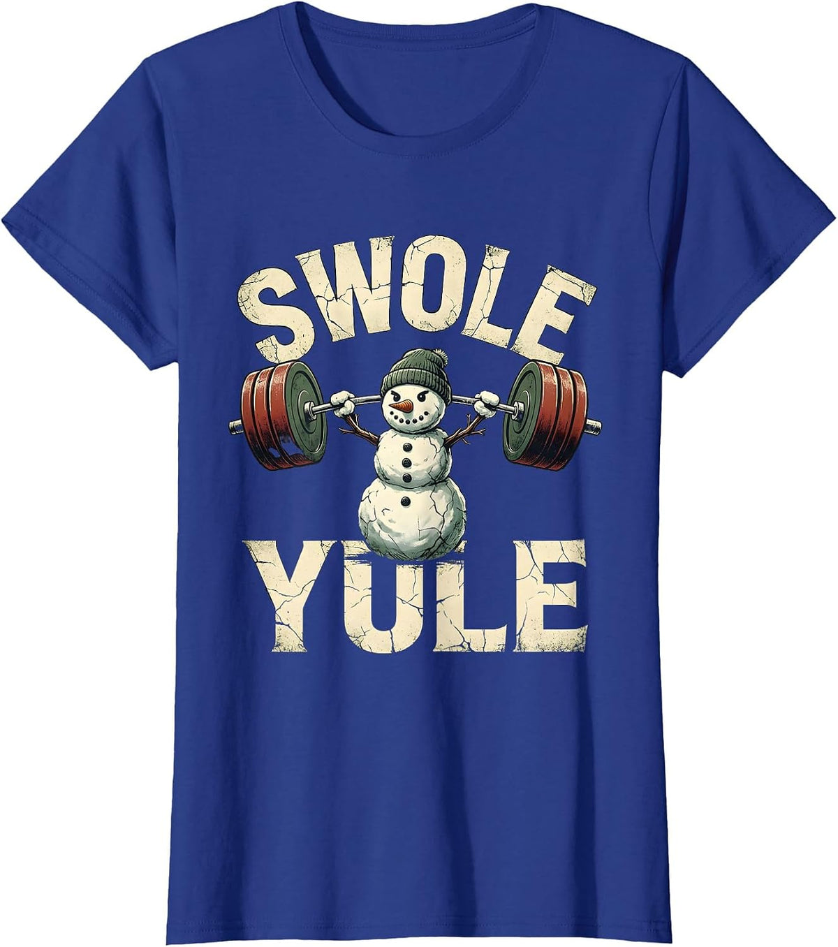 Women's Swole Yule Distressed Funny Christmas Weightlifting Gym T-Shirt - Royal Blue