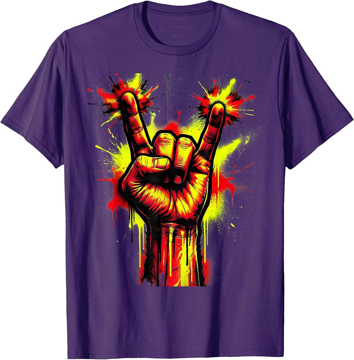 Rock On Devil Horns Hand Gesture Graphic T-Shirt - Purple