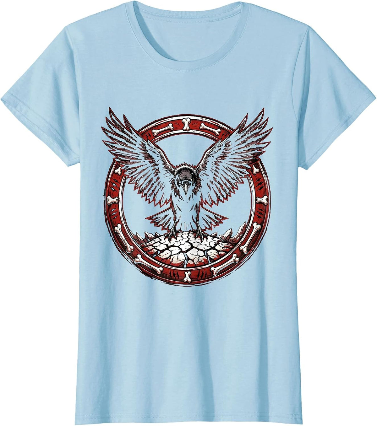 Women's Crow With Outstretched Wings Over Cracked Earth T-Shirt - Baby Blue