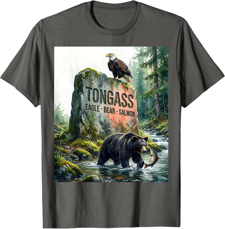 Tongass — Eagle, Bear, Salmon Vintage Alaska Wildlife T-Shirt - Asphalt Grey