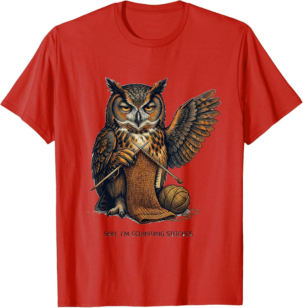 Men's Shh I'm Counting Stitches Funny Knitting Crafter Humor T-Shirt - Red