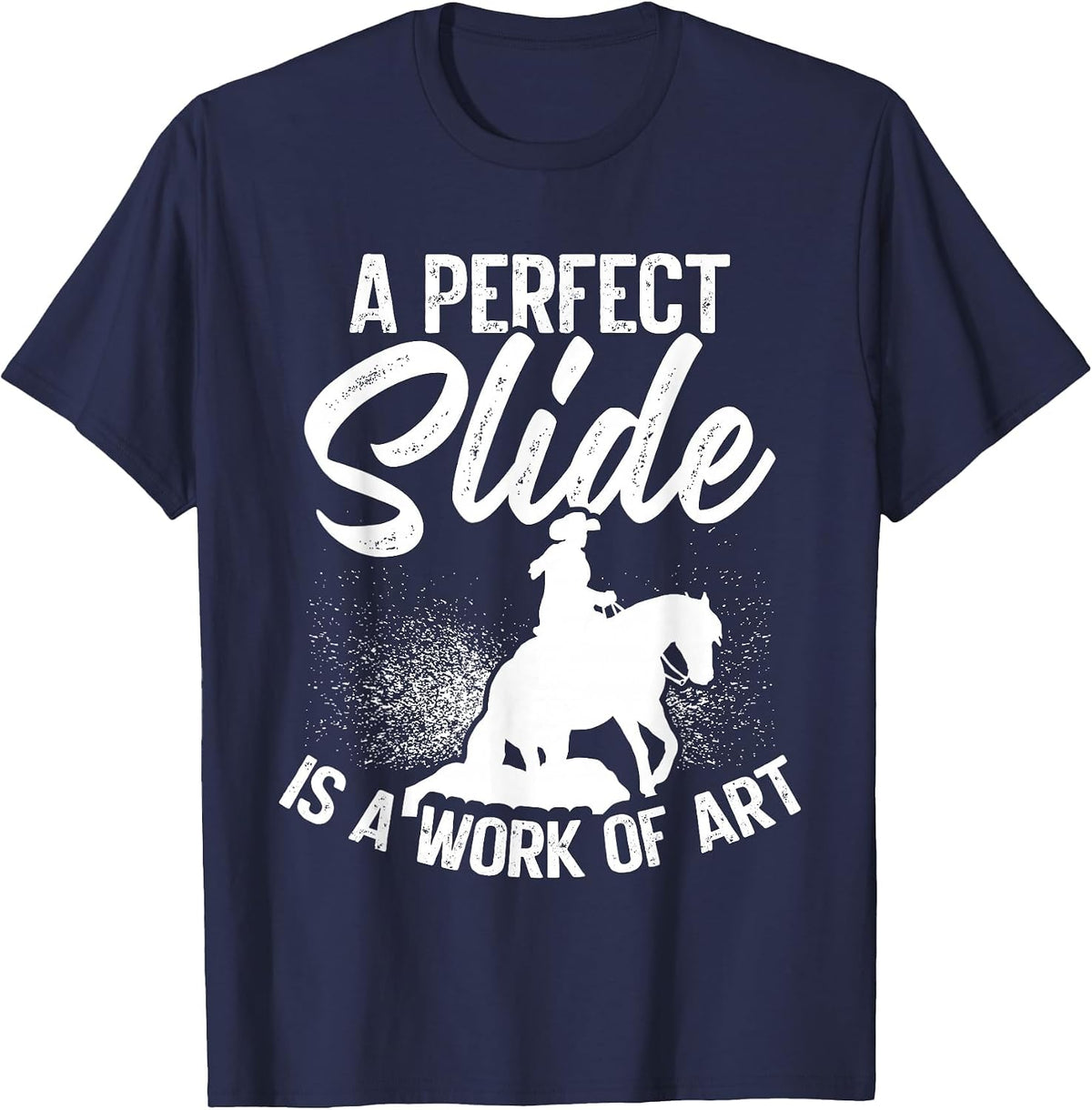 Sliding Stop Reining Horse Equestrian Western Riding T-Shirt - Navy Blue