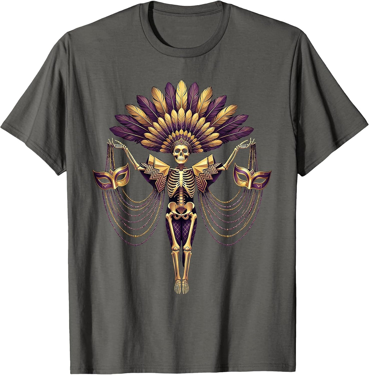 Mardi Gras Dancing Skeleton Parade Costume T-Shirt - Asphalt Grey