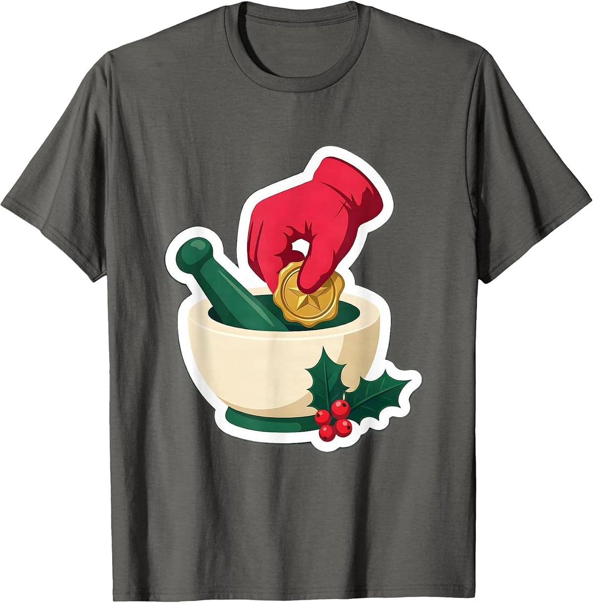 Men's Mortar And Pestle Pharmacy Tech Christmas Squad Humor T-Shirt - Asphalt Grey