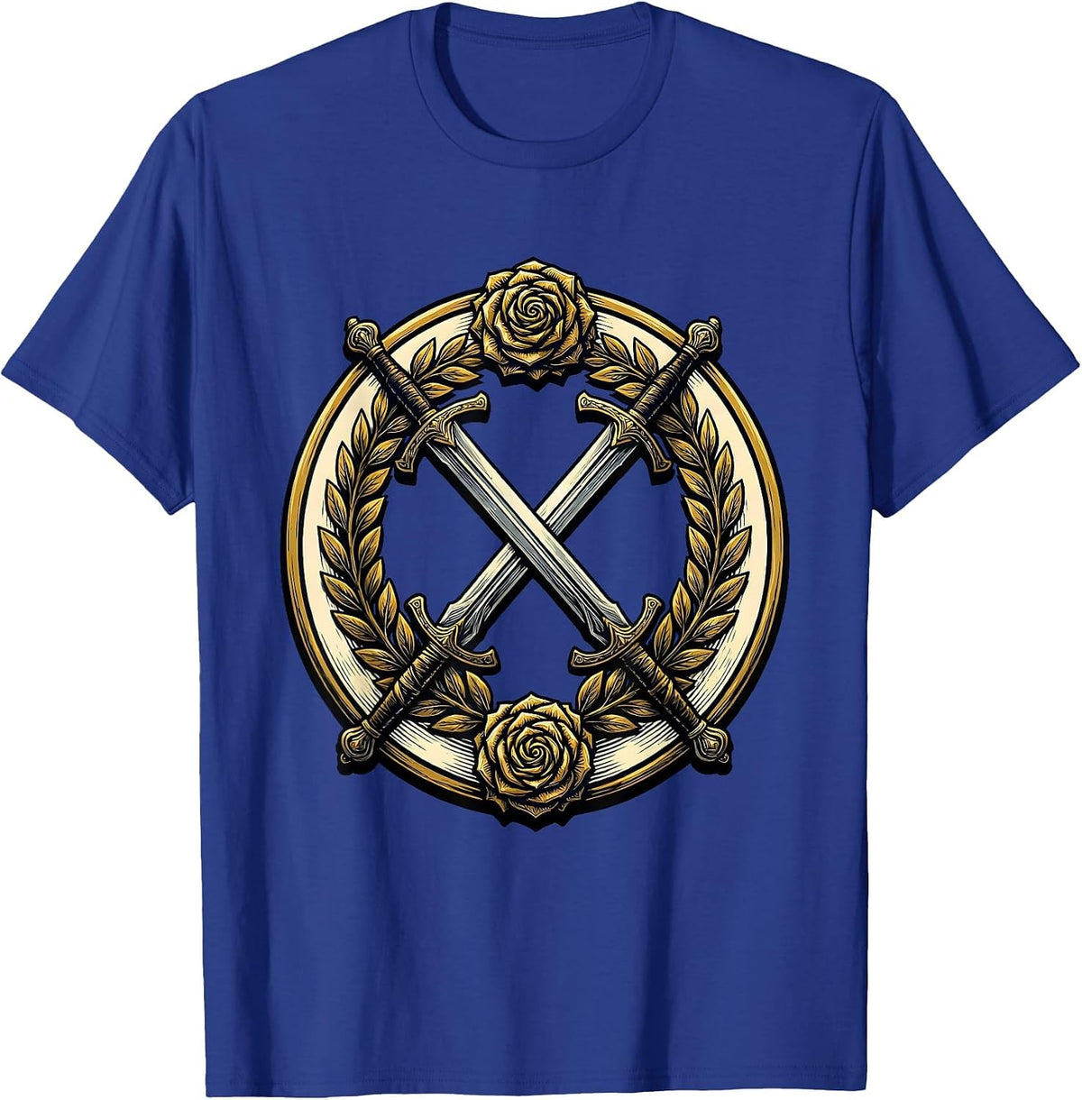 Men's Master Debater Crossed Swords Laurel Wreath Design T-Shirt - Royal Blue