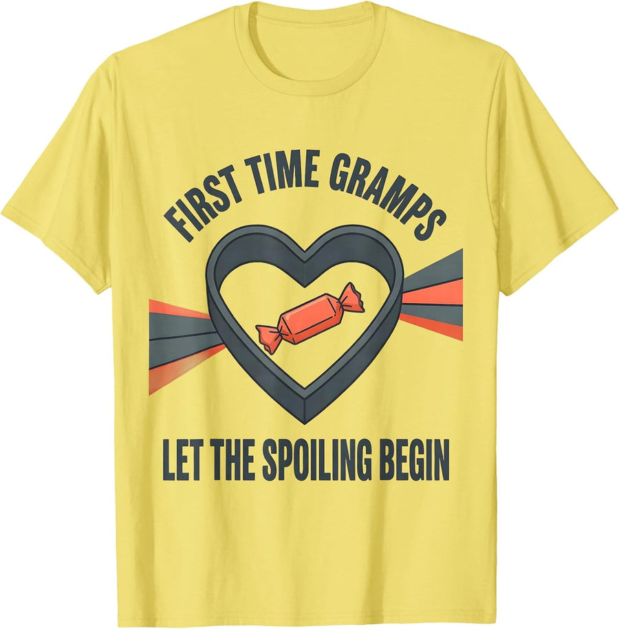 First Time Gramps Let The Spoiling Begin Grandpa T-Shirt, Men, Lemon Yellow, Large - As Pictured