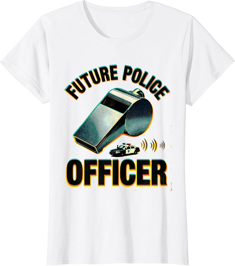 Women's Future Police Officer Risograph Kids Police Costume Roleplay T-Shirt - White