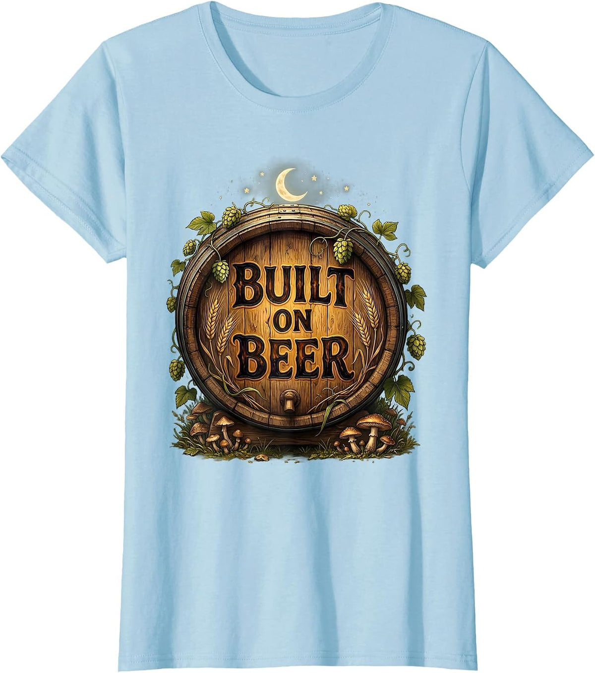 Women's Built on Beer Graphic Design for Beer Lovers T-Shirt - Baby Blue
