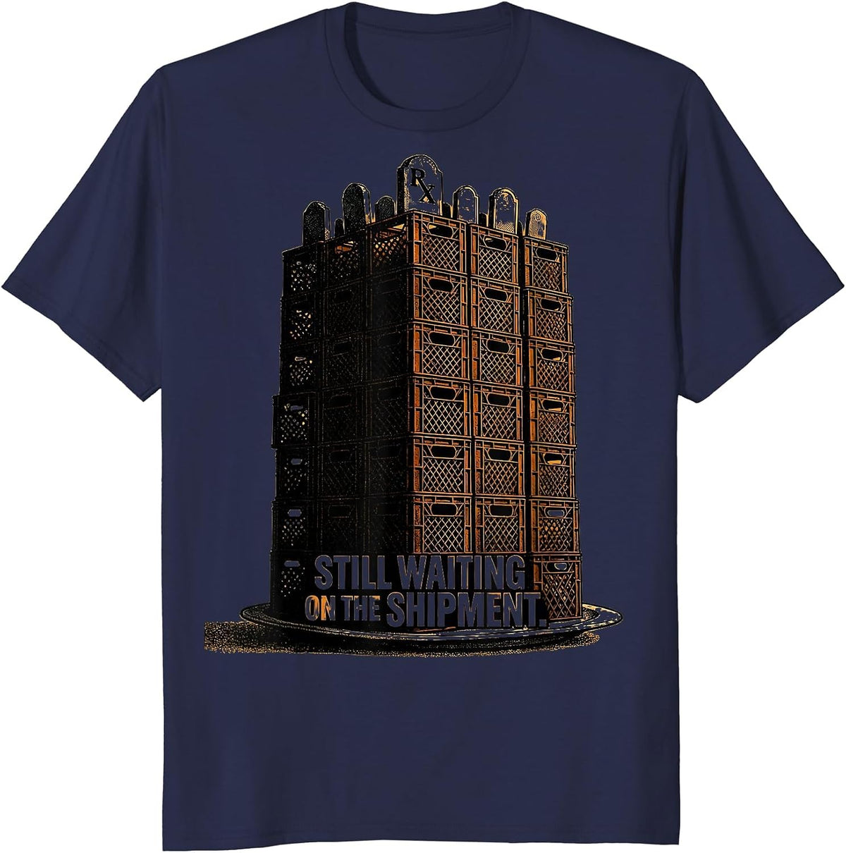 Men's Still Waiting On The Shipment Funny Pharmacy Halloween T-Shirt - Navy Blue