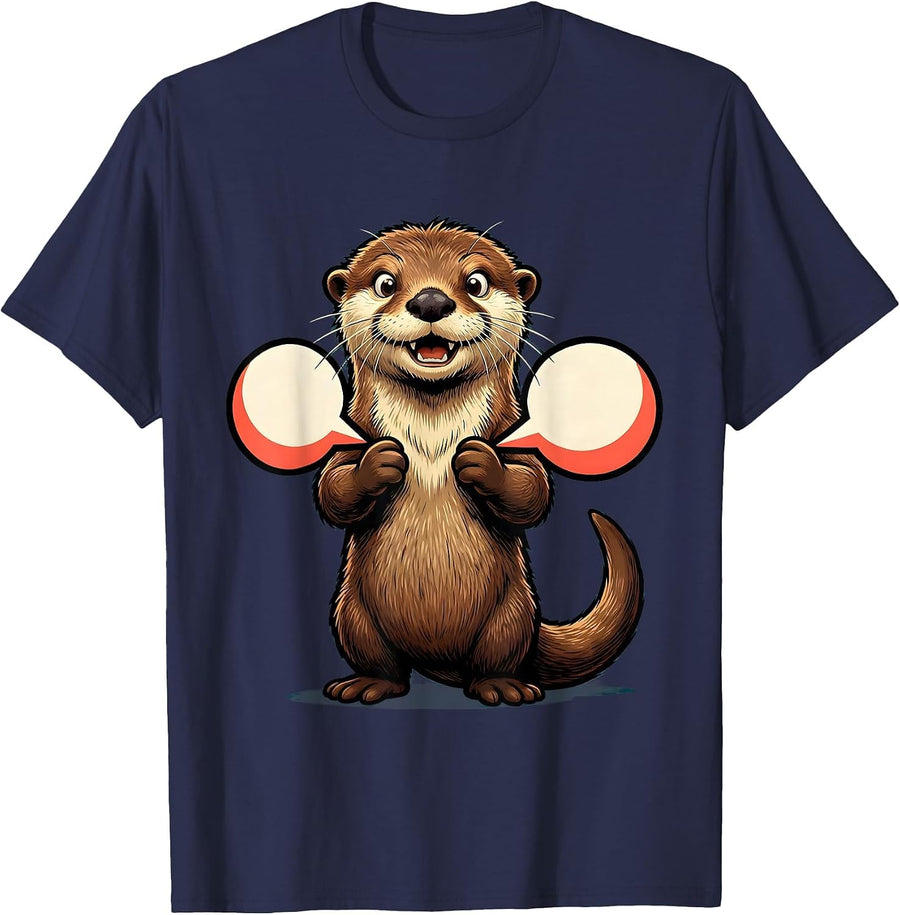 Otter Cartoon Funny Animal Lover Gift T-Shirt - Navy Blue