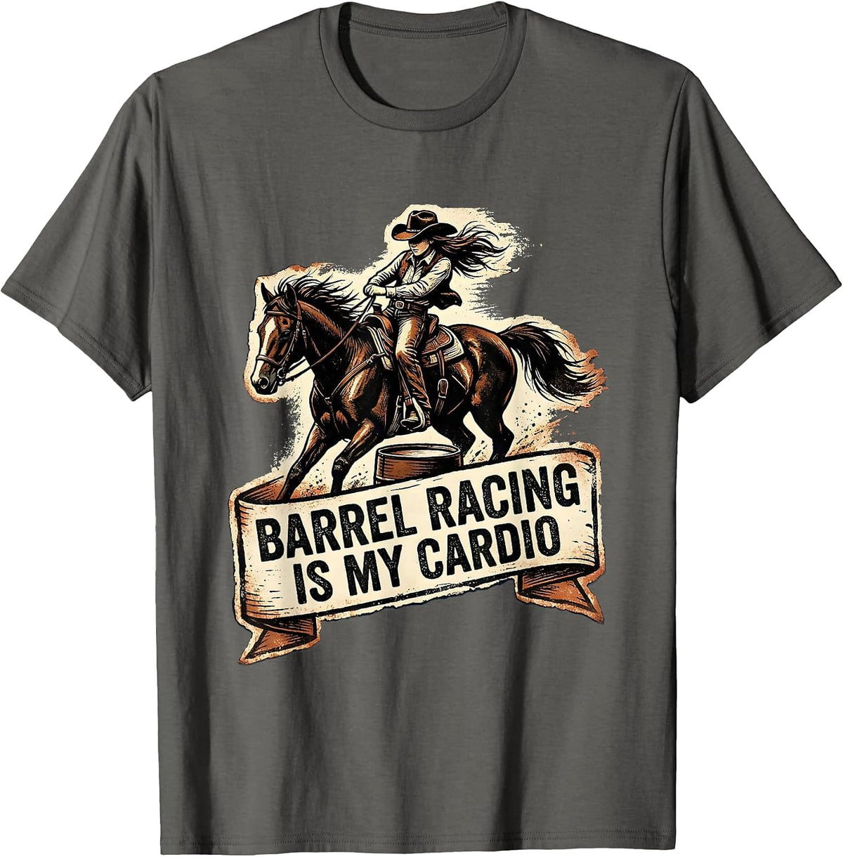 Barrel Racing Is My Cardio Rodeo Design T-Shirt - Asphalt Grey