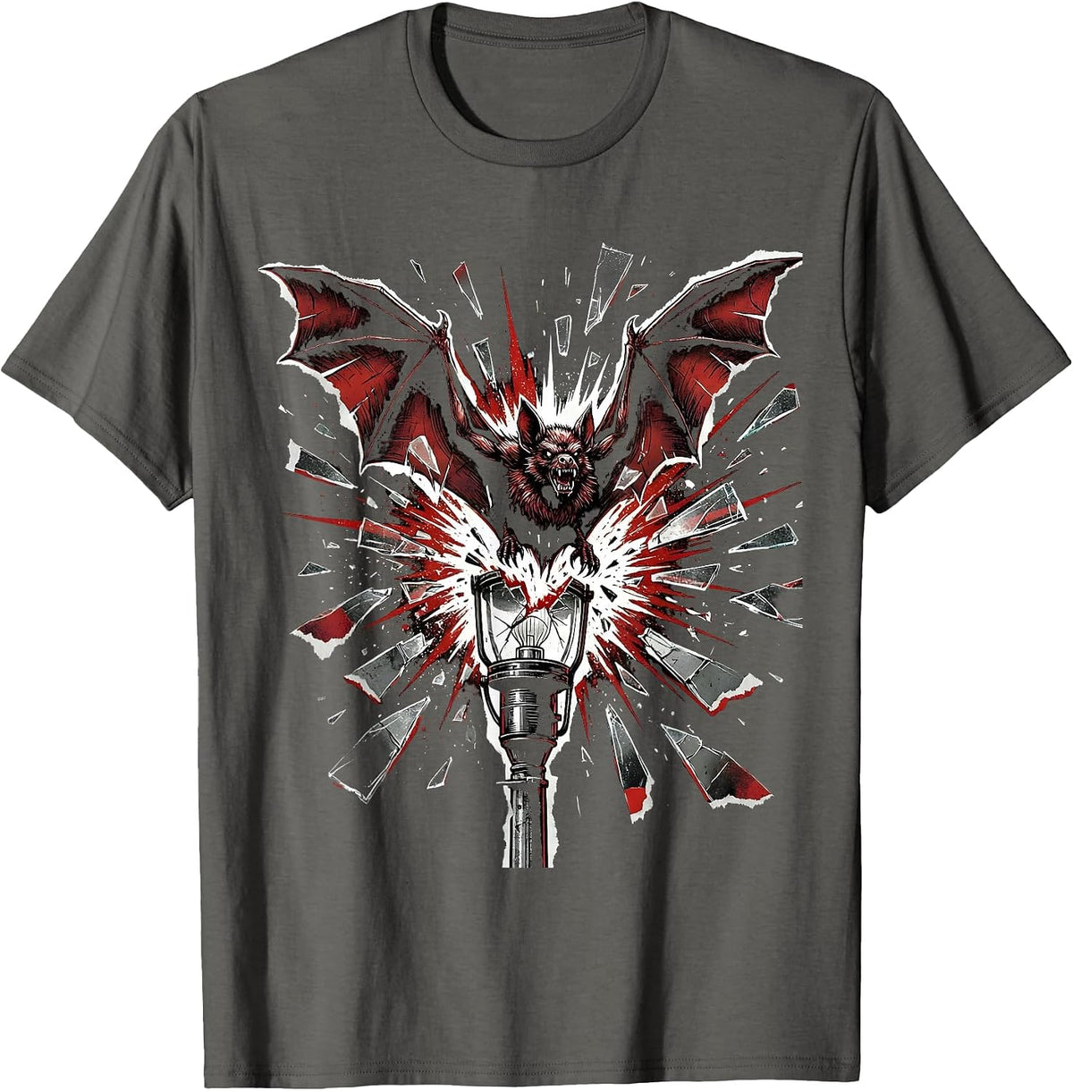 Punk Bat Shattered Streetlight Graphic T-Shirt - Asphalt Grey