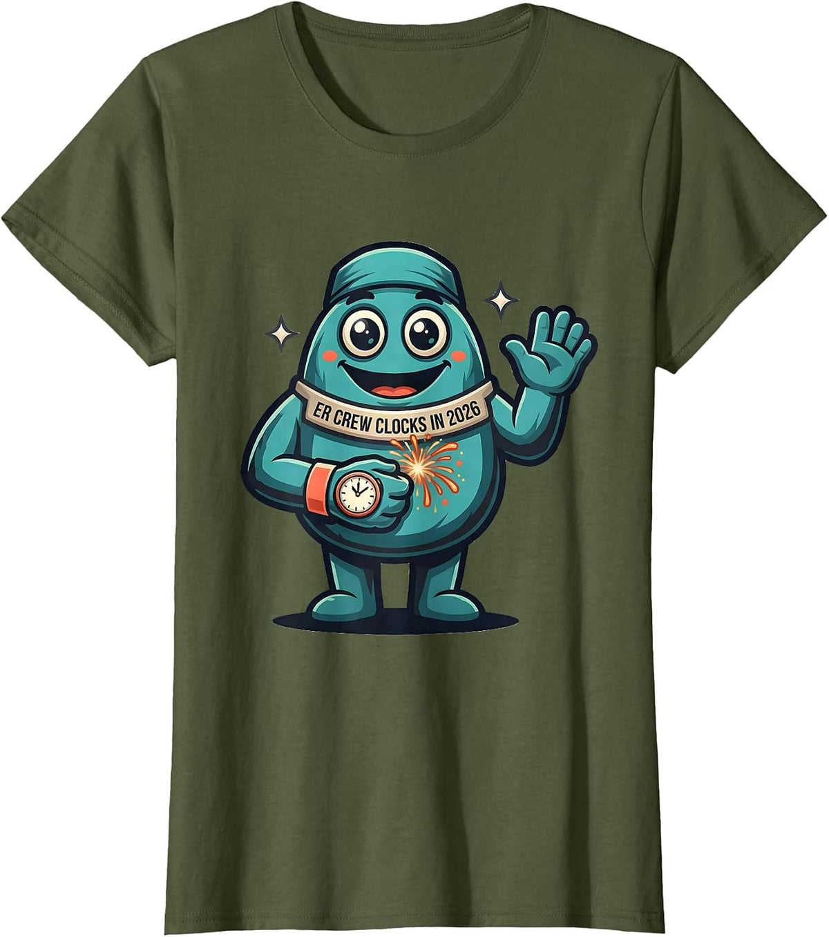 Women's ER Crew Clocks In 2026 Funny Nurse Crew New Year Eve Party T-Shirt - Olive Green