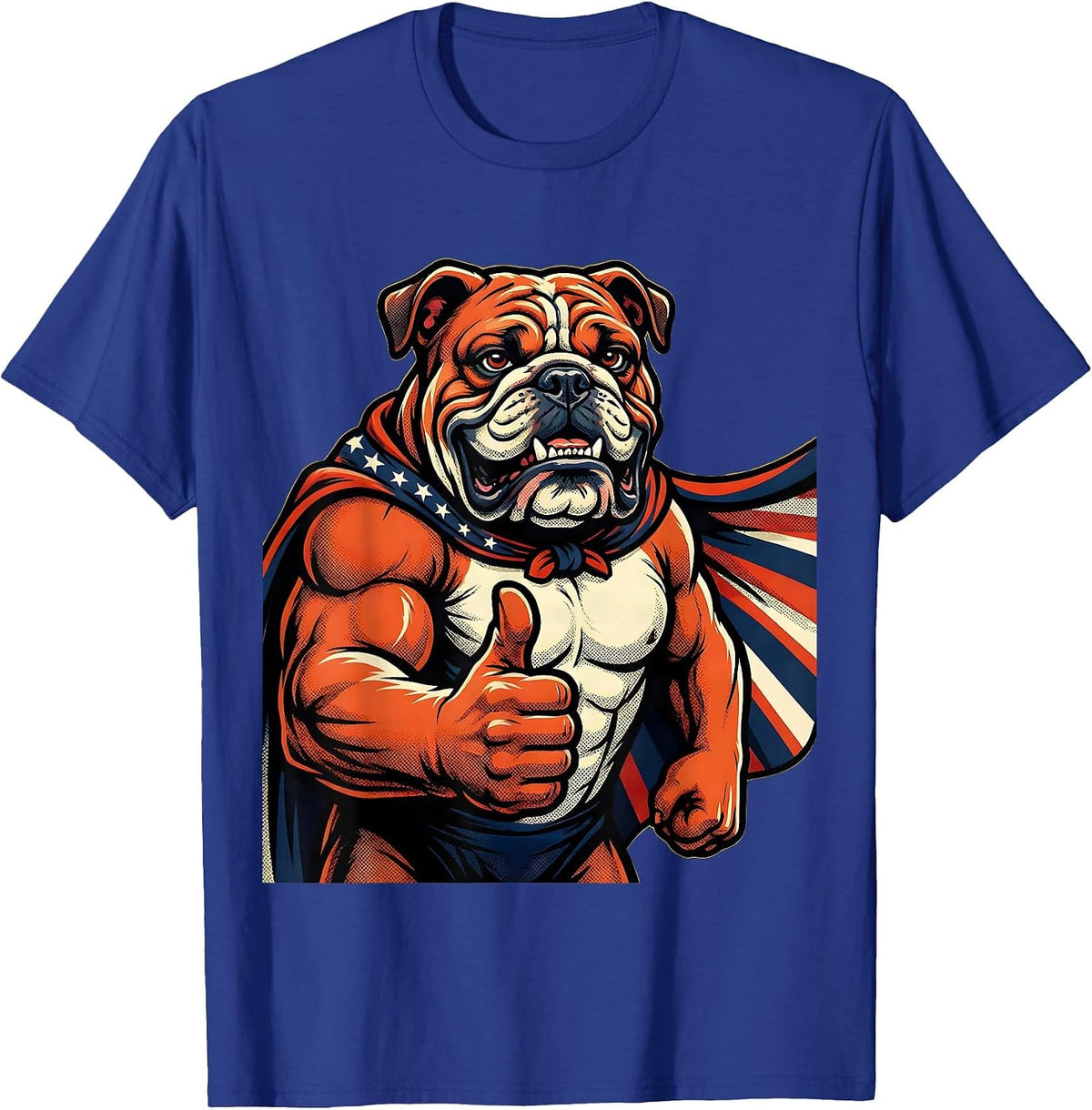 Patriotic Bulldog American Flag Cape Graphic T-Shirt - Royal Blue
