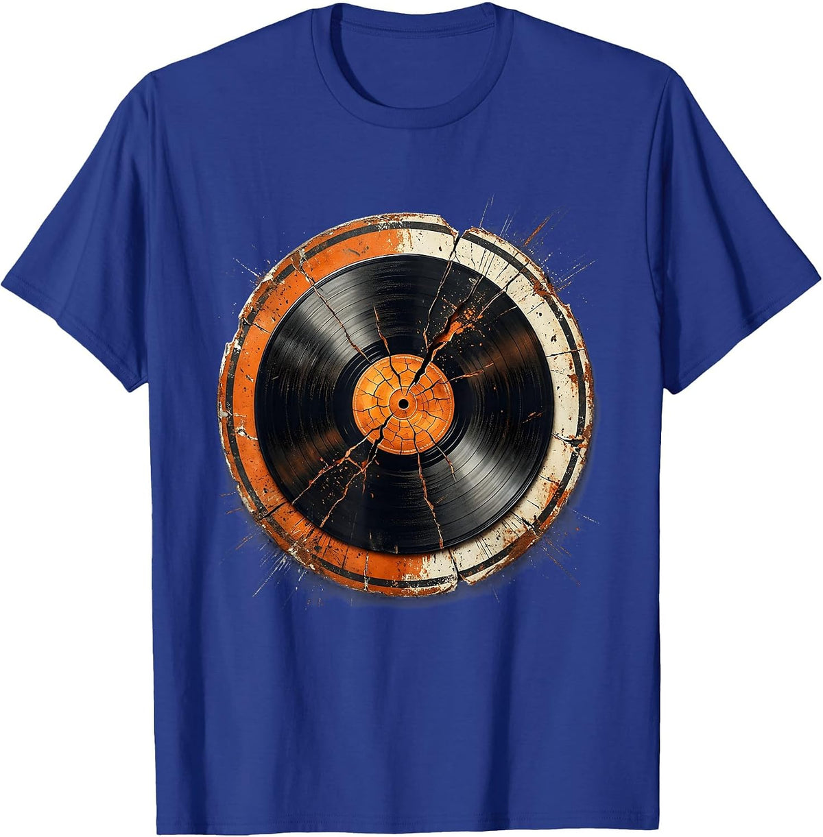 Melting Vinyl Record Sun Art Graphic T-Shirt - Royal Blue
