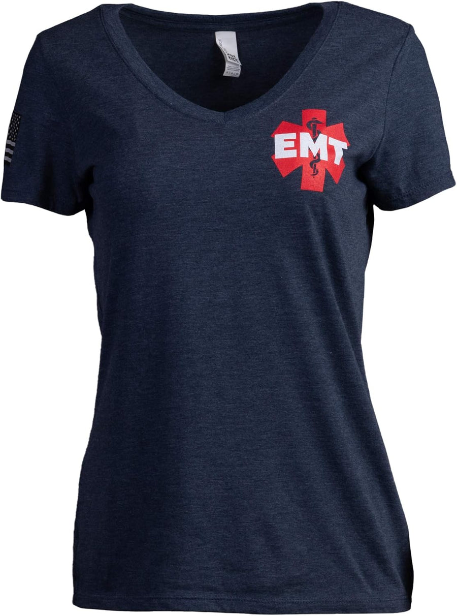 Medical Humor Graphic Tees - Funny Cute Doctor Nurse Practitioner RN PA NP V-Neck T-Shirt for Women - EMT Navy Blue