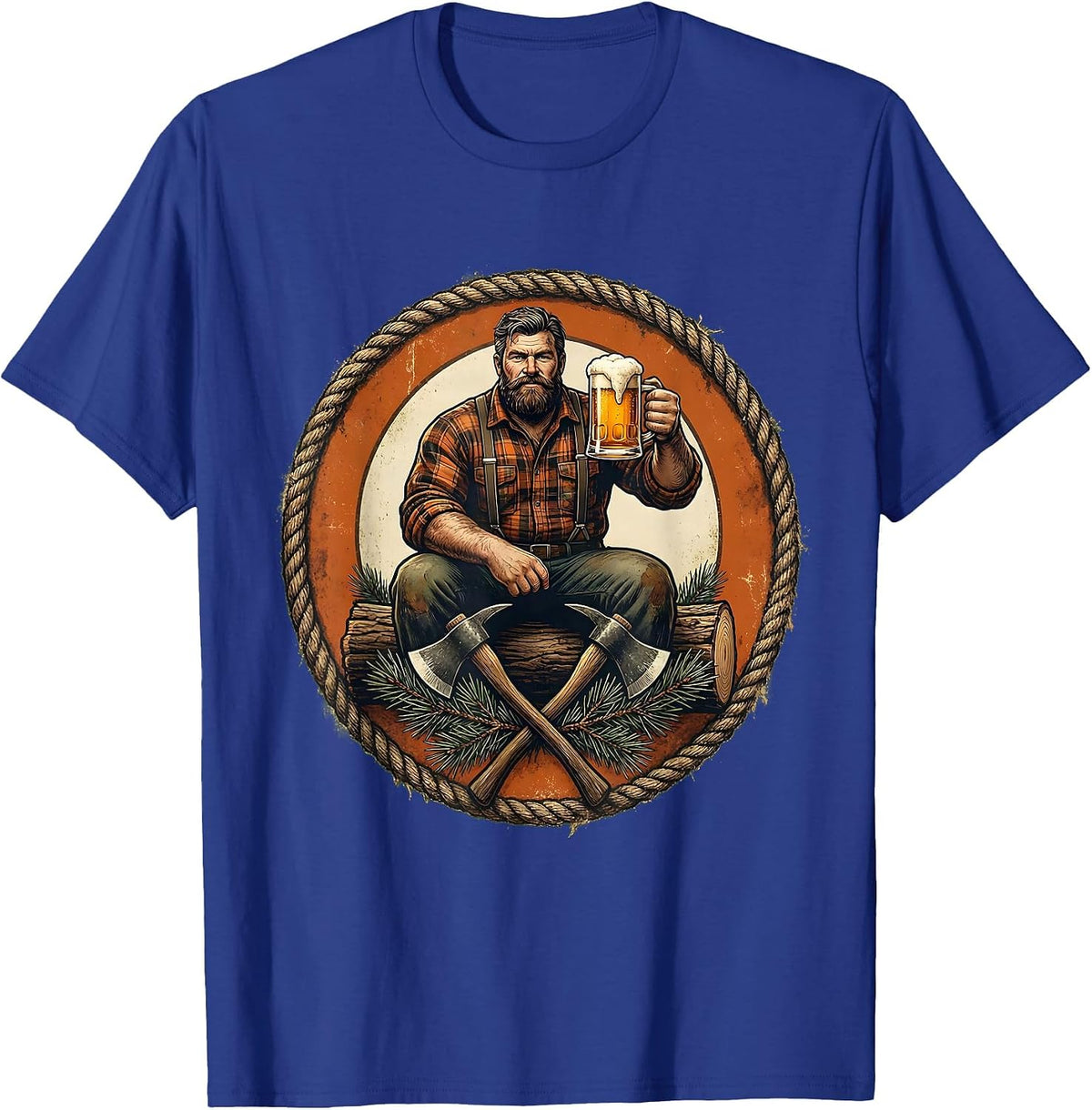 Lumberjack Relaxing With Cold Beer Graphic T-Shirt - Royal Blue