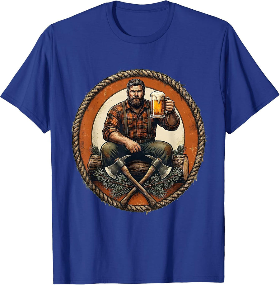 Lumberjack Relaxing With Cold Beer Graphic T-Shirt - Royal Blue