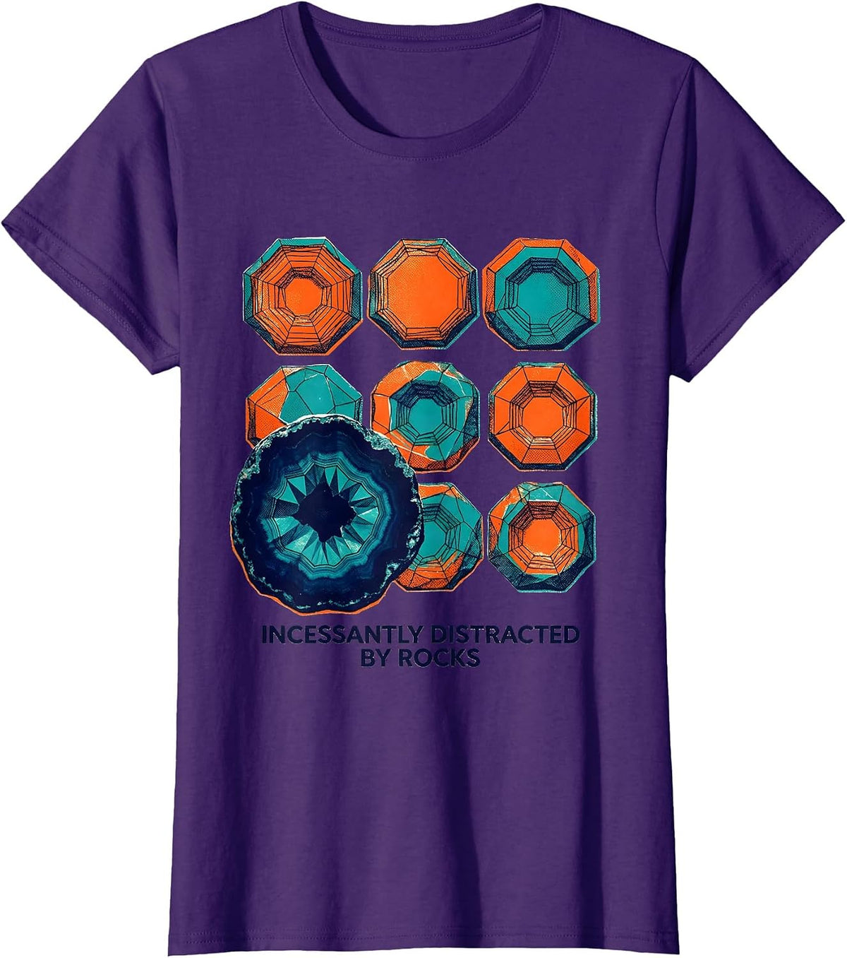 Women's Incessantly Distracted By Rocks Funny Geologist Rock T-Shirt - Purple