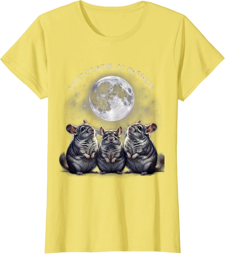 Three Chinchillas One Moon Funny Chinchilla Lover Pet Meme T-Shirt - Lemon Yellow