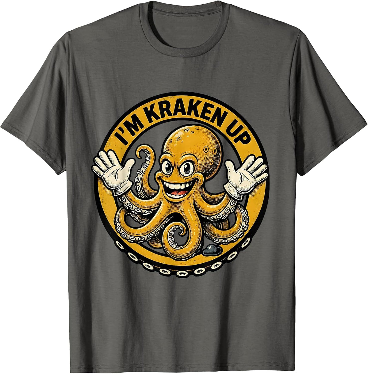 Men's I'm Kraken Up Retro Cartoon Octopus Lover Humor T-Shirt - Asphalt Grey