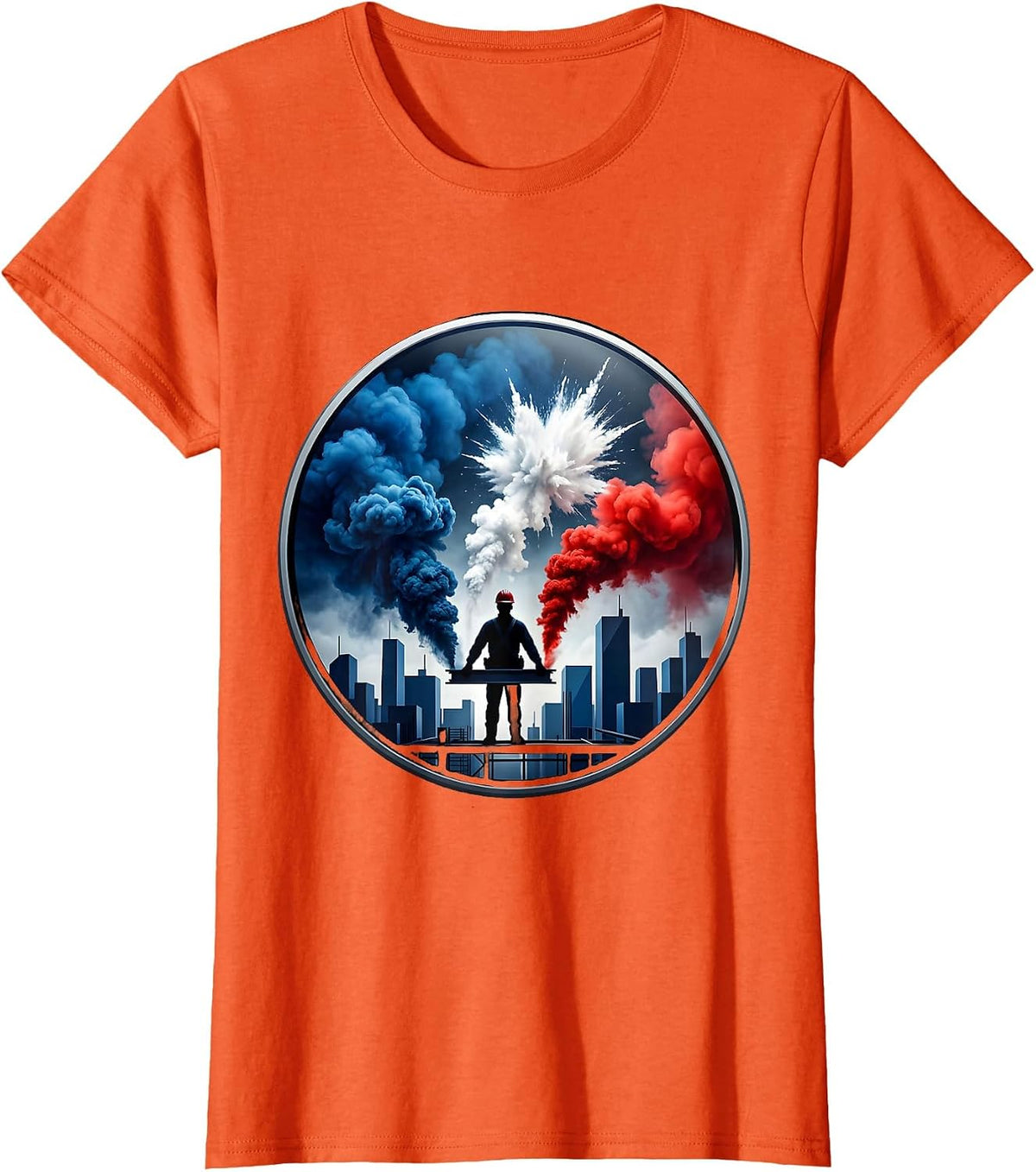 Construction Worker City Skyline We The People T-Shirt - Orange