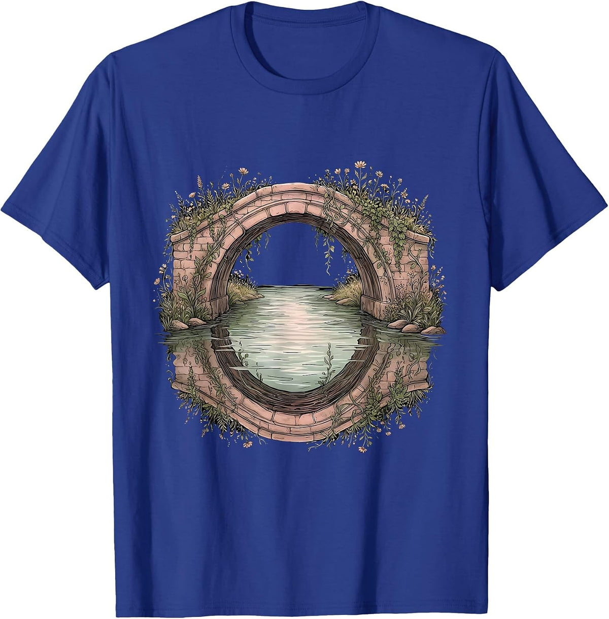Stone Arch Bridge River Faith Illustration T-Shirt - Royal Blue