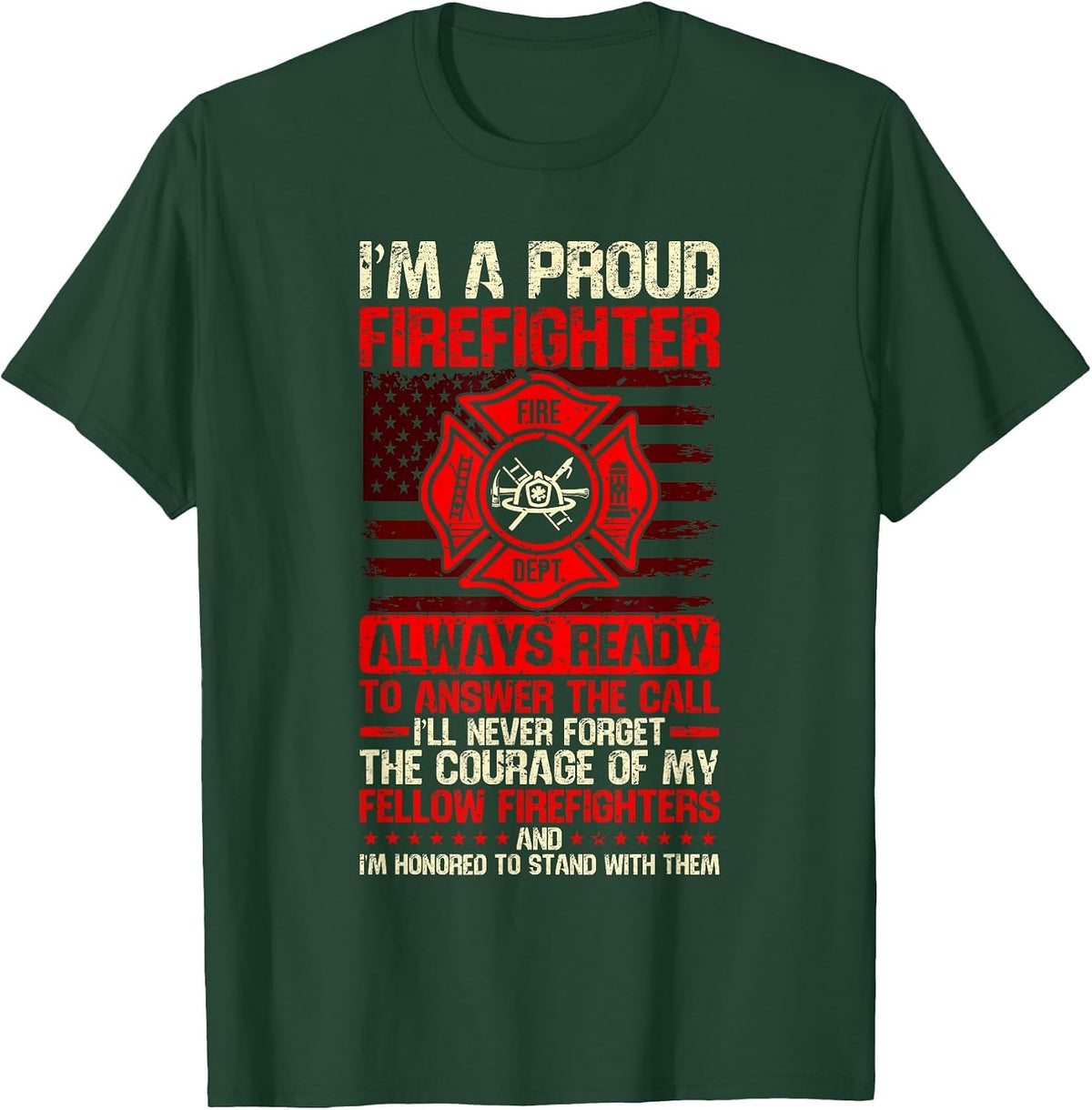Fireman Firefighter T-Shirt - Dark Green