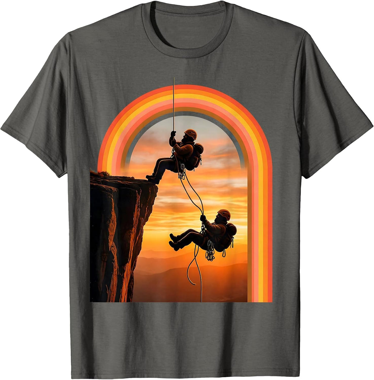 Mountaineer Hanging Over Ledge Funny Climbing T-Shirt - Asphalt Grey