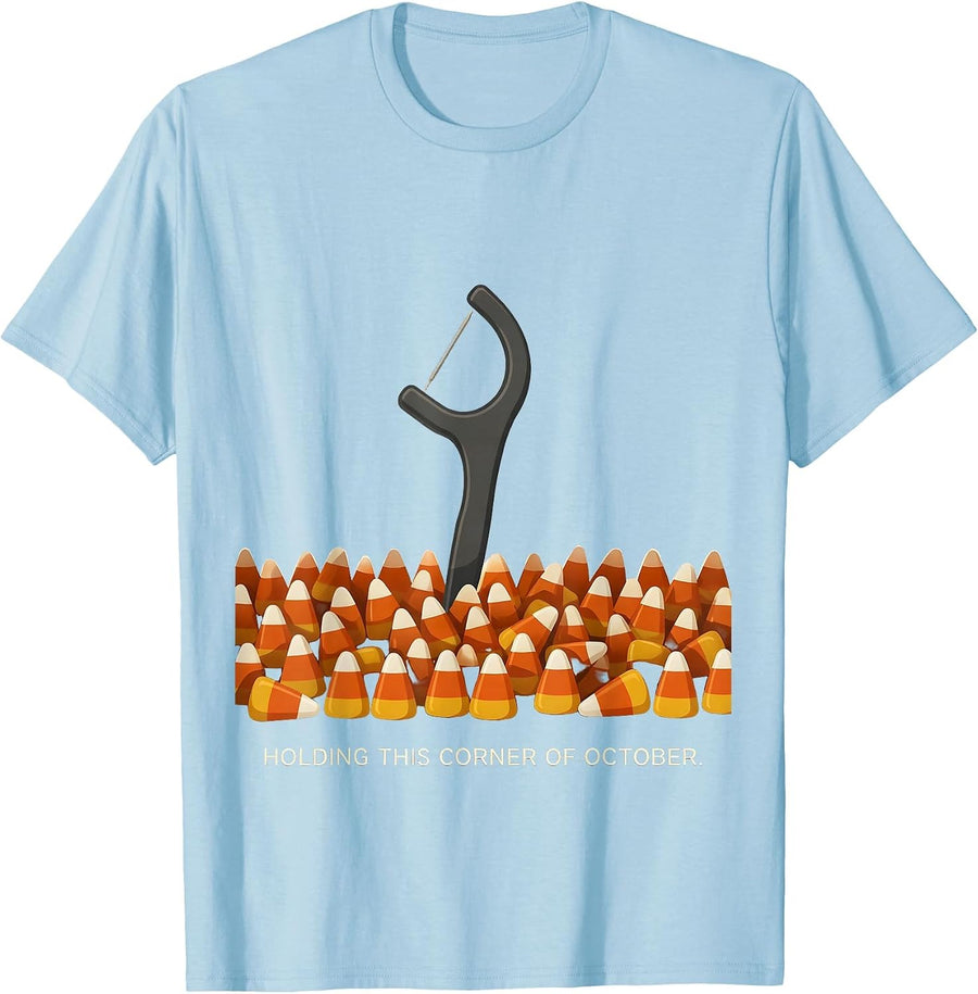 Men's Holding This Corner Of October Funny Dental Hygienist T-Shirt - Baby Blue