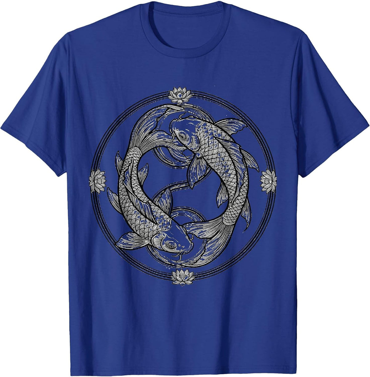 Koi Fish Yin Yang Circle Illustration T-Shirt - Royal Blue