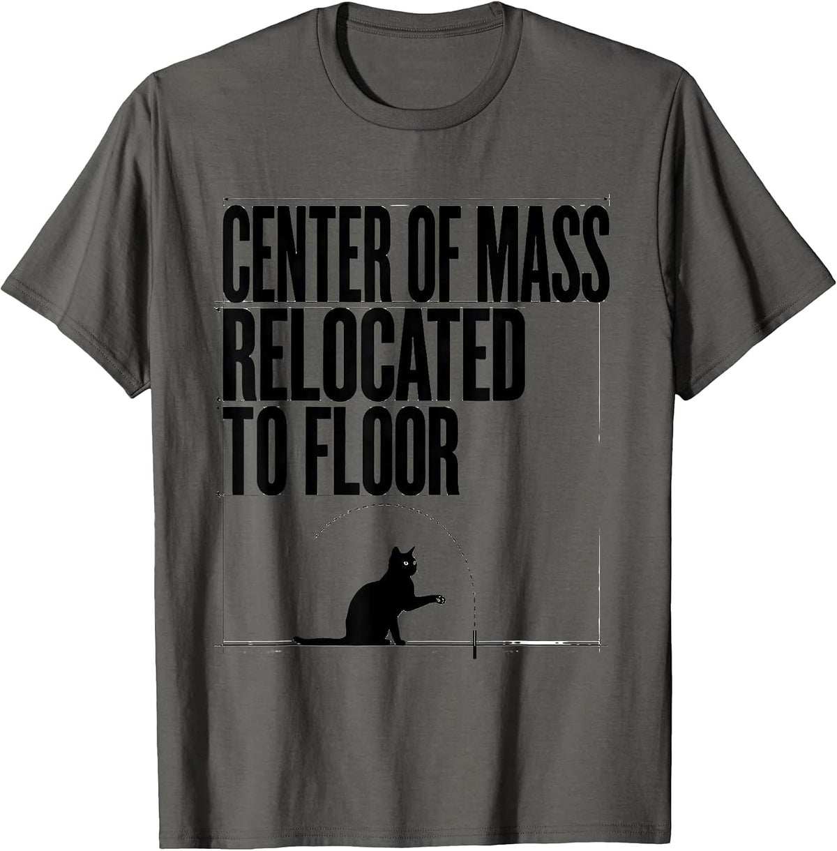 Men's Center Of Mass Relocated To Floor Funny Cat Science Math T-Shirt - Asphalt Grey