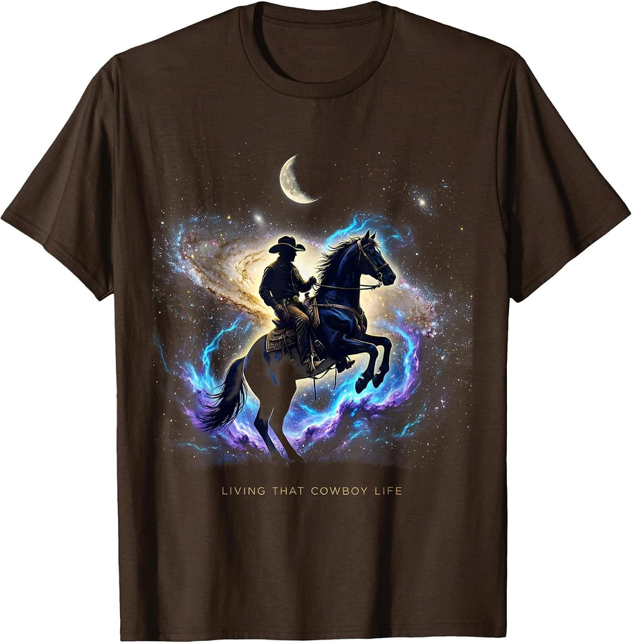 Men's Living That Cowboy Life Western Design T-Shirt - Brown