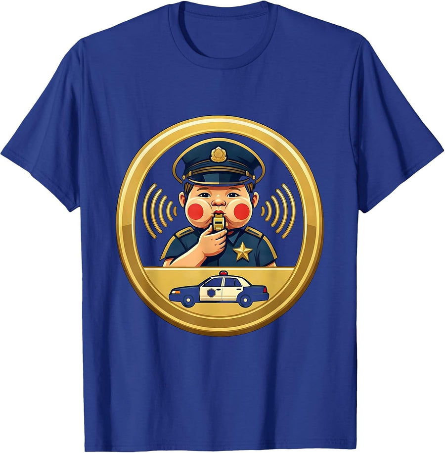 Whistle Cop Kid Police Officer Role-Play Costume T-Shirt - Royal Blue