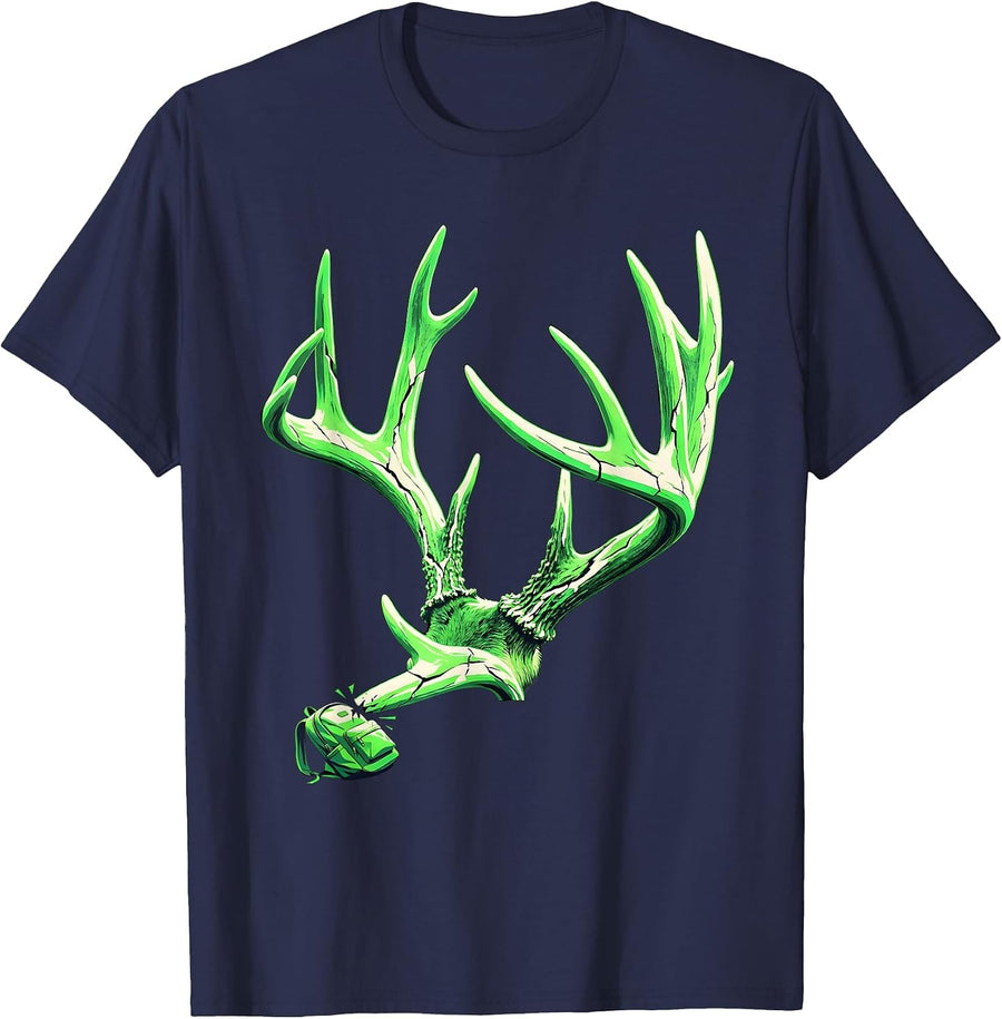 Whitetail Antler Crown Streetwear Hunting Dad Humor T-Shirt - Navy Blue