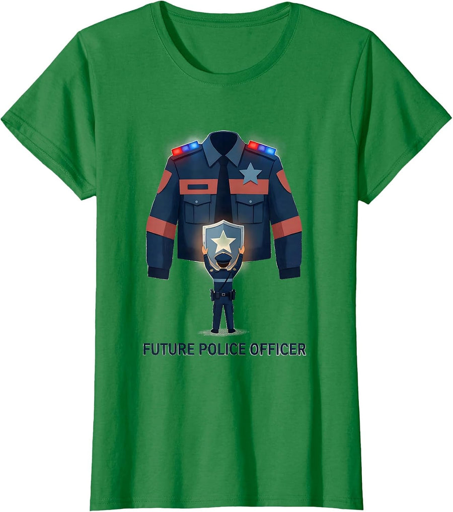 Women's Future Police Officer Storybook Kids Playful Career Pretend T-Shirt - Kelly Green