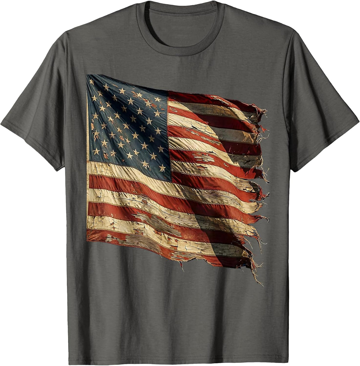 Veteran Saluting American Flag Patriotic Design T-Shirt - Asphalt Grey