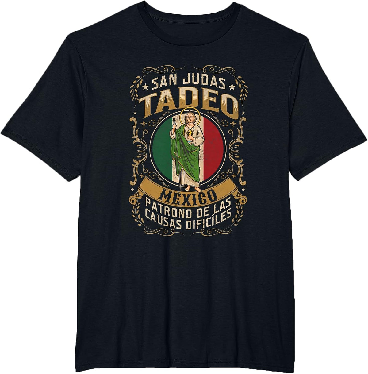 Patrono de causas difíciles San Judas Tadeo con México T-Shirt - Black