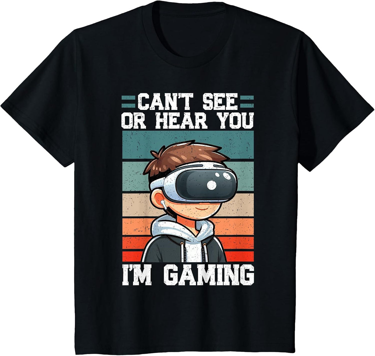 Can't See Or Hear You I'm Gaming VR Gamer Headset Retro T-Shirt - Black