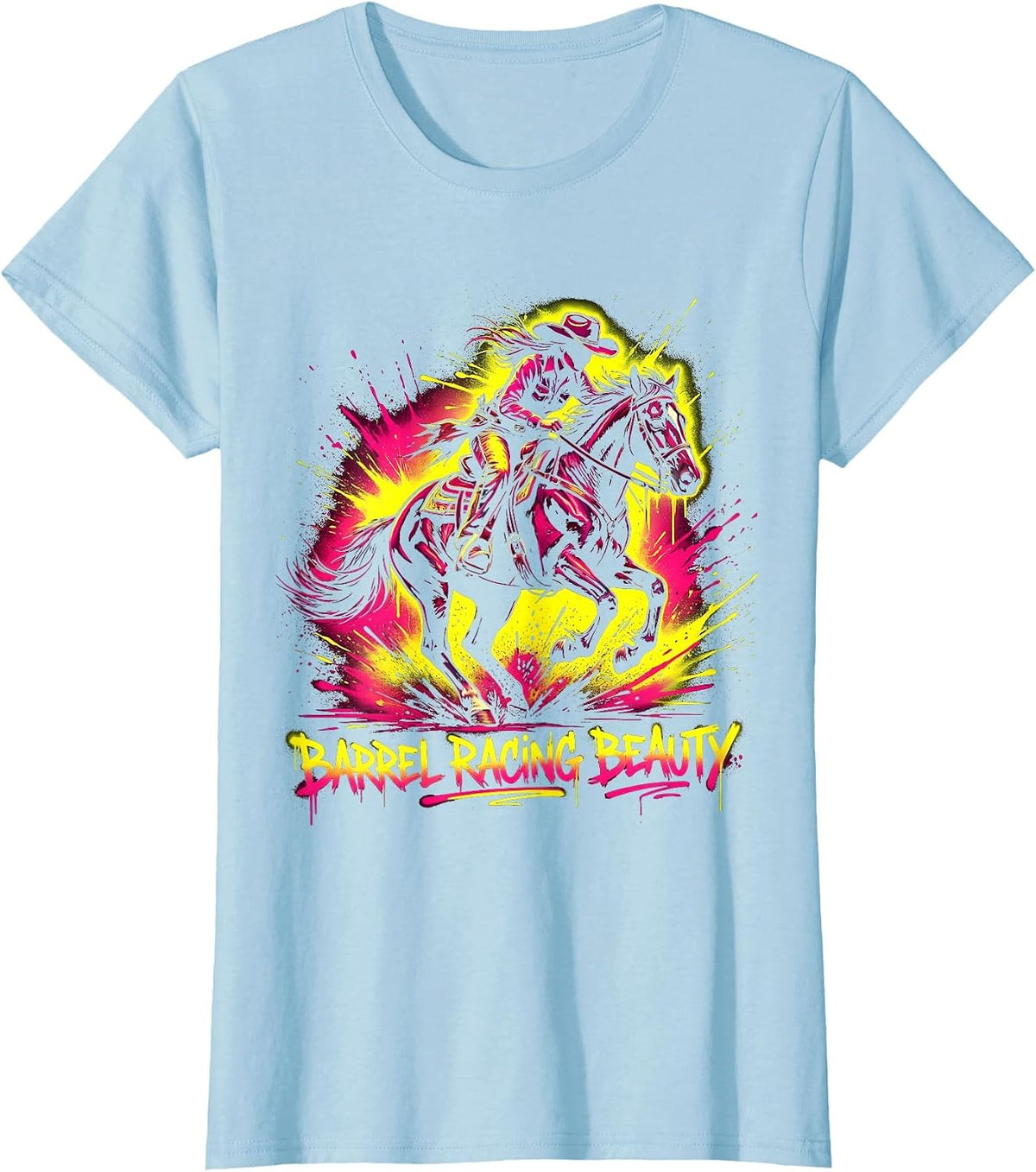 Barrel Racing Beauty Cowgirl Design for Women T-Shirt - Baby Blue