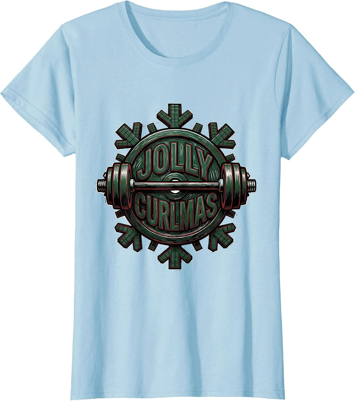 Jolly Curlmas Funny Christmas Gym Workout Weightlifting Gift T-Shirt - Baby Blue