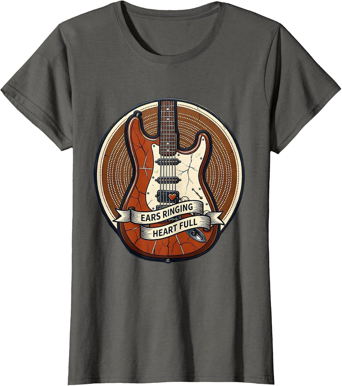 Women's Ears Ringing Heart Full Concert Music Design T-Shirt - Asphalt Grey