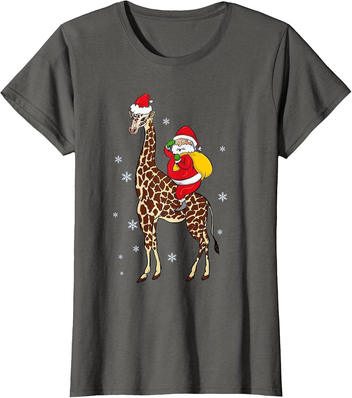 Funny Santa Giraffe Christmas Pajama Gift for Men Women Kids T-Shirt - Asphalt Grey