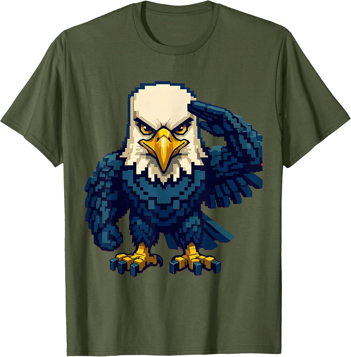 Bald Eagle Pixel Art Mascot Fan Pride Family T-Shirt - Olive Green