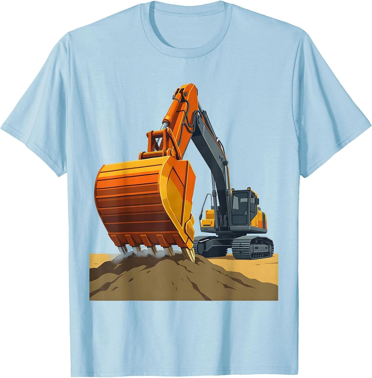 Men's Excavator Boom Flat Vector Funny Construction Worker T-Shirt - Baby Blue