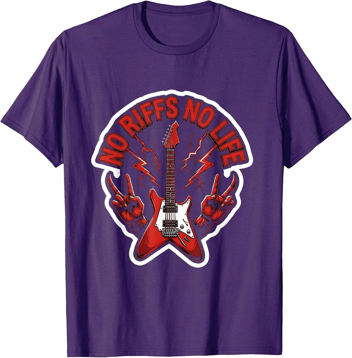 No Riffs No Life Metal Music Graphic Design T-Shirt - Purple